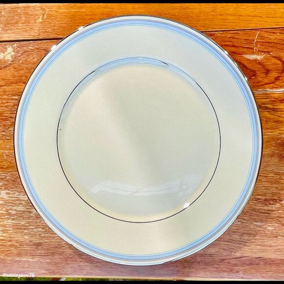 ▪️VTG▪️LENOX▪️3 Piece Setting BRADFORD Blue Gray Band Platinum Trim Ivory China - Picture 5 of 7